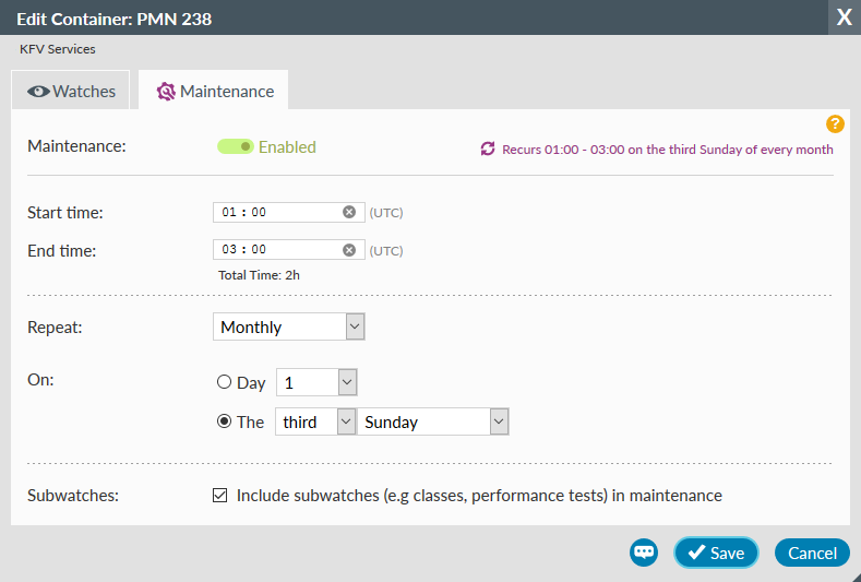 Container Maintenance tab
