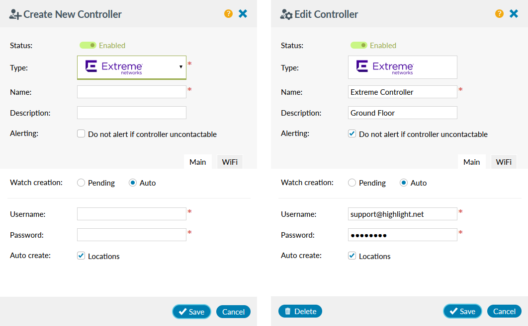 SD-WAN create or edit Extreme controller panel