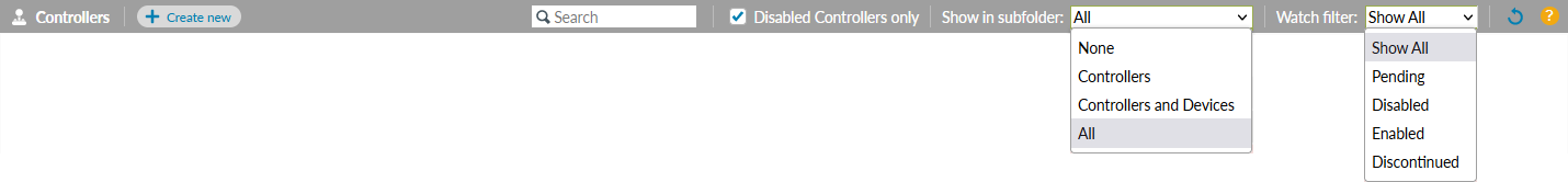 Controllers page controls