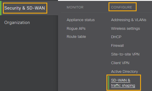 SDWAN Meraki Security & SD-WAN, Configure, SD-WAN & traffic shaping