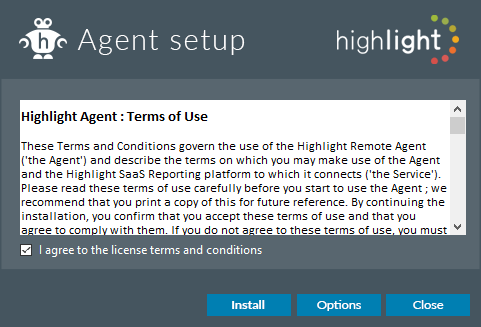 Agreed terms and conditions for Agent software