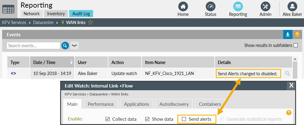 Send Alerts now showing in Audit log