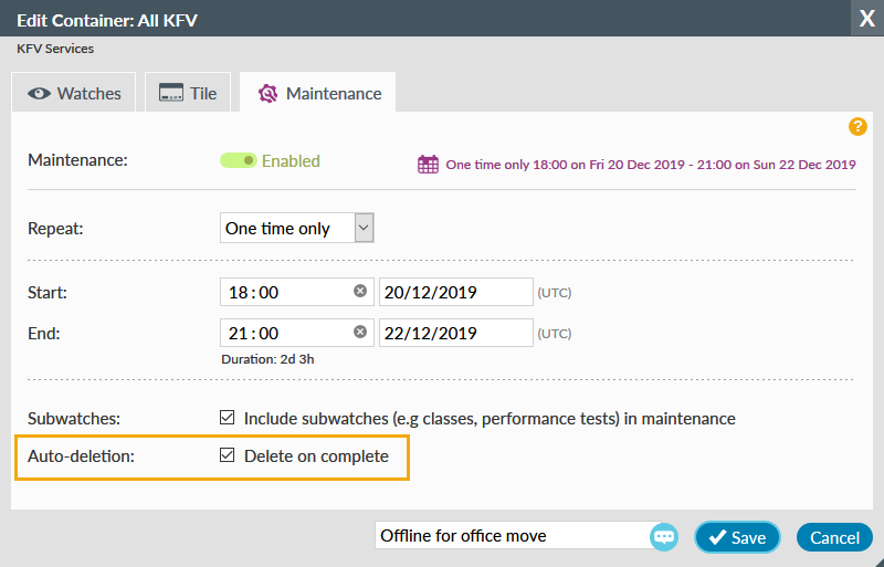 Maintenance Window Auto Delete on Complete